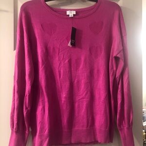 Crown & Ivy Fuchsia Heart Sweater